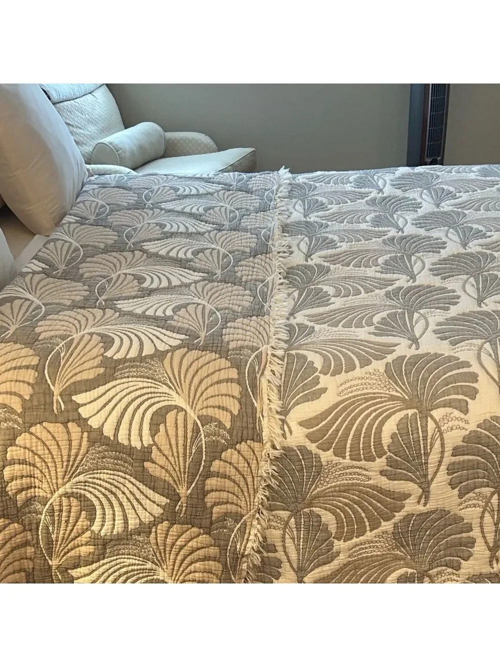 Luxury Quilted Woven After 8 Queen Bedspread Neutral Cool Warm Beige Oversized